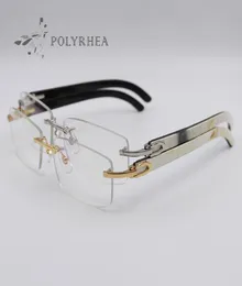 Luxury Buffalo Horn Frames Men Kvinnor Rimless Optical Glasses Brand Designer Quality White Inside With Box och Cases5285466