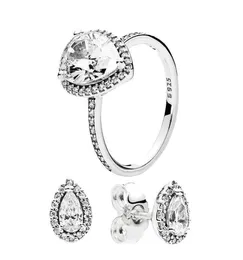 Kvinnors 925 Sterling Silver Wedding Rings Cubic Zirconia Diamonds for Teardrop Ring and Earring Set Engagement Ladies Gift med Box7027868