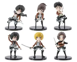 6PCSSet Attack på Titan Anime Figur Rivaille Figur Mikasa Action Figure Eren Jaeger figurmodell Figurinleksak H11245262327