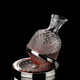 Lussuoso separatore di vino rotante Bicchiere di whisky rosso Bottiglia di vetro giroscopico Decanter rotante da 1500 ml con vassoio Strumenti bar da cucina 240104