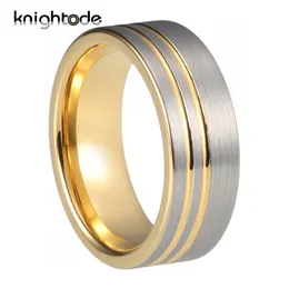 Обручальные кольца 8 мм, золотое обручальное кольцо из карбида вольфрама с двойной канавкой, подходит для мужчин и женщин, обручальные кольца, плоская щетка для удобной посадки 240104