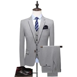 男性ブティックスーツセット新郎ウェディングドレススーツソリッドカラーフォーマルウェアビジネス3 PセットジャケットパンツスーツサイズS-5XL 240104