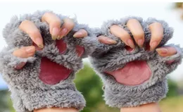 Frauen Mädchen Schöne Winter Warme Fingerlose Handschuhe y Bär Katze Plüsch Pfote Klaue Halbe Finger Handschuhe Fäustling Neue GB13242117392