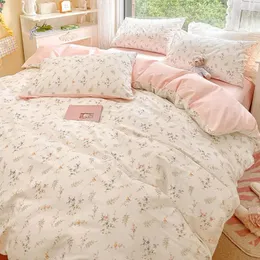 Ins Pink Flowers Pedding Zestaw płaski arkusz łóżka kołdra podwójna pełna królowa nordycka łóżko lniana chłopiec dziewczyna