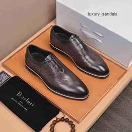 Berluti Men's Dress Leather Shoes Nasual Berluti Men's Dress Leather Shoes Nasual Bru Men's High End Business Business Pression Leather Rick Kick Men's Shoes Wn-TMB7