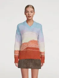 Gradient gradient sweter dzianin ekipa załogi unisex luksusowy projektant bawełniany corrosion mrórny kabel wełniany strzałki trójkąt fioletowy