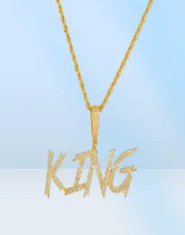 Hiphop مخصص الاسم Soild Brush Font Letters قلادة مع 24inch سلسلة حبل الذهب Silver Bling Zirconia Men Jewelry28796521469