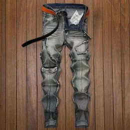 2023 стиль, осенние мужские джинсы, винтажные однотонные классические зимние мужские облегающие эластичные модные джинсовые брюки, мужские NZ21 240104
