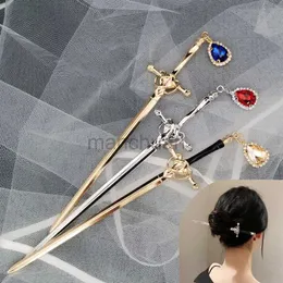 Wedding Hair Jewelry Punk Metal Sword Hairpin Chinese Ruby Hair Sticks for Women DIY Hairstyle Design Tools Accessories Dropshipping Gift zln240105