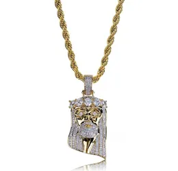 Collana con ciondolo viso di Gesù ghiacciato color oro placcato moda rame micro pavimenta grande pietra CZ gioielli hip hop bling3834889