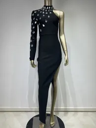 1228 XXL 2024 Frühling Herbst Runway Kleider Kleid Langarm Perlen Damen Kleid Schwarz Empire Fashion Damen Rundhalsausschnitt teni