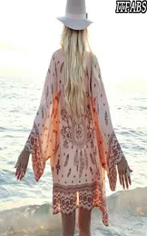 Vrouwen Bloemen Strand Cover Ups Casual Losse Sjaal Vintage Kimono Vest Boho Chiffon Blouse Vrouwelijke Bikini Dragen Badpak Sarongs6635478