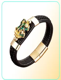 Pulseira exclusiva pixiu guardião traz sorte riqueza charme pulseiras para homens chinês fengshui pulseira unissex pulseiras de couro 8922384
