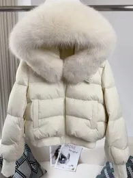 Vera pelliccia di procione pelliccia di volpe colletto grande giacca invernale donna piumino d'anatra cappotto naturale caldo allentato tuta sportiva di lusso streetwear 240105