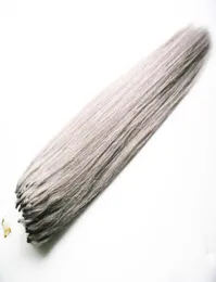 Silbergraue brasilianische Haarverlängerung mit Mikroringschlaufe, 100 g, Mikro-Link-Echthaarverlängerung, gerade Haarverlängerung mit Mikroperlen, 108845449