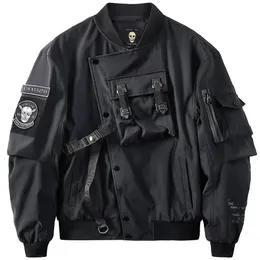 Gothic Style Japanischer Harajuku Darkwear Männlich Urban Streetwear Totenkopf Y2k Schwarz Techwear Mantel Motorrad Bomberjacke Für Männer 240105