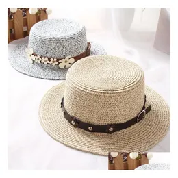 Chapéus de aba larga Chapéus de sol Trigo Verão para mulheres Flat Top St Hat Spring Trip Drop Entrega Acessórios de moda Chapéus, Lenços Luvas Chapéus Dhfwn