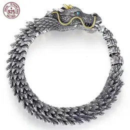 S925 Srebro Srebrne Fierce Dragon Bracelets Viking Domineering Black Gun Dragon Men Bransoleta Hip Hop Rock Boletle 240104