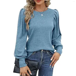 Magliette da donna Primavera Girocollo Solido a maniche lunghe Lavorato a maglia Camicia attiva ampia Donna Lavoro Manica da donna Poliestere Spandex