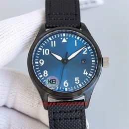 K6 заводские мужские часы пилот Mark 18 черные керамические часы 40 мм автоматические механические механизм 9015 синий циферблат с сапфировым стеклом высшего качества дата водонепроницаемые Наручные часы-18
