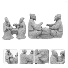 Trädgårdsdekorationer 2st miniatyr man figur kinesisk äldste staty som spelar schacklandskap diy bonsai terrarium skrivbord akvarium ornament för