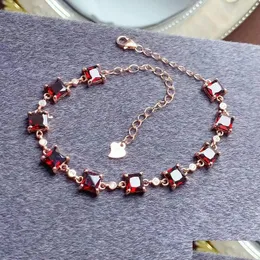 Zincir VVS Doğal Garnet Bilezik 5mm Toplam 5ct şarap kırmızı 925 sier Parlamaya devam edin 3 katman 18k altın kaplama takı damla teslimat Bracele oti4u