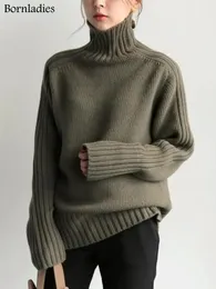 Bornladies outono inverno solto gola alta pulôver básico quente camisola para mulheres coreano macio malha sólida topos 240105