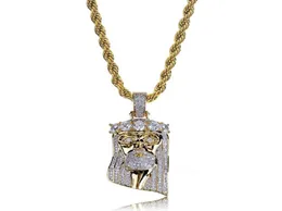 Moda bakır altın renk kaplama buzlu dışarı İsa yüz kolye kolye mikro askı büyük cz taş hip hop bling mücevher8095796