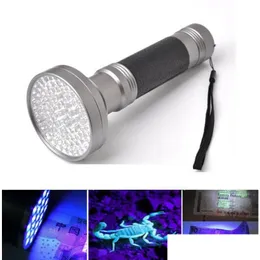 Фонарики Black Sier 395400Nm 100Led УФ фонарик Blacklight Скорпион Супер яркий фонарик обнаружения Портативный фиолетовый свет Dhbl0