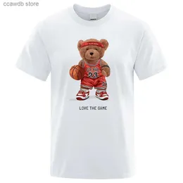 T-shirt da uomo Teddy Bear 23 Love The Game Play Basketball Stampa T-shirt divertente da uomo Abbigliamento ampio oversize in cotone di qualità Manica corta per uomo T240105
