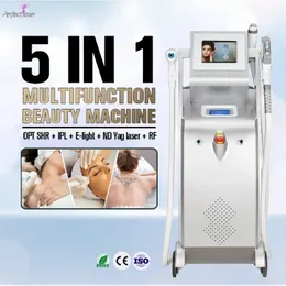 5 en 1 OPT Depilación láser RF Elight IPL Máquina de estiramiento de la piel ND Yag Q Switch Eliminación de tatuajes con láser Máquina de belleza para eliminación de arrugas