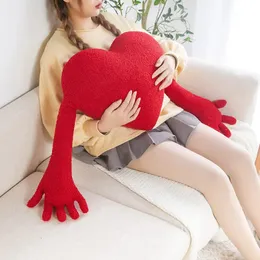 5040 cm Creative Ins Special Shaped Red Love Heart Plush Throw Pillow Kawaii Hearts With Long Arm Soffa Cushion Decor Lover Gift 240105