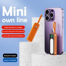 Mini Power Bank 5000mAh Taşınabilir Powerbank Hızlı Şarj Type-C Kablo Cep Pil Şarj Cihazı İPhone Xiaomi Samsung