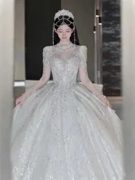 Kleider Luxus-Hochzeitskleid für die Braut Funkelndes, glänzendes Kleid mit langen Ärmeln Brautkleider Brautkleider Arabisch Dubai Cathedral Train Maßgeschneiderte Ba