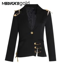 Oco para fora retalhos rendas até blazer feminino entalhado manga longa fino elegante terno feminino outono moda nova