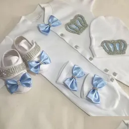 Kledingsets Dollbling Born Set Babys Strass Kroon 0-3 maanden Hoed Body's Handschoenen Schoenen 4-onderdelen Jongen Meisje Jumpsuit Drop Delivery Dhzqn