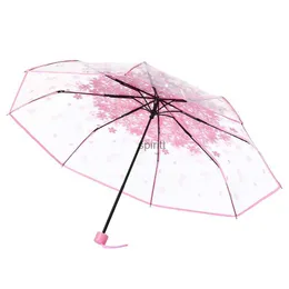 Umbrellas Transparent Umbrellas For Protect Against Wind And Rain Clear Sakura 3 Fold Umbrella Clear Field Of Vision Household Rain Gear YQ240105