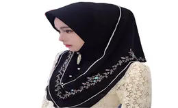Fblusclurs Muçulmano Hijab Chiffon bordado Malásia instantâneo conveniente Muslima Xale cabeça usar cachecol turbante bandana 200930213P1478284
