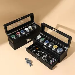 Luxury 2-Tier Watch Box Drawer Display Case Organizer med tydliga lockörhängen smycken Halsband Lagringsgåva Showcase 240104