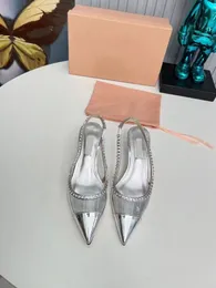 Dress shoes Slingback Pumps Loafers leather sole 5.5CM high heels women's transparent Tweed leather high heels uxury EU35-42