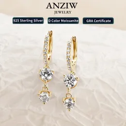 Anziw 4mm 5mm Round Long Tassel Earrings 100% 925 Sterling Silver Women's Hoop Dangle Earrings Wedding Jewelry Gifts 240104