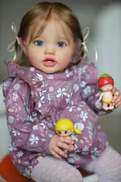 NPK 24inch Born Baby Toddler Doll Reborn Lottie Princess Girl Lifelike Soft Touch 3D Skin Art med handrotat hår 240104