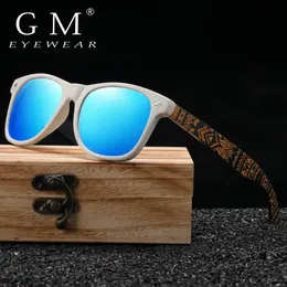 Sonnenbrille Gm Natürliche Bambusmode Holzsonnenbrille Handgefertigte polarisierte Spiegelbeschichtungsgläser mit Geschenkbox Tempelmuster-Sonnenbrille