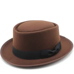 Fedoras hattar Autumn Winter Men's Vintage Coffee Felt breda grist hink hattar man för män kvinnor
