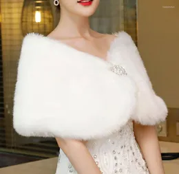 Scarves Elegant Women Wedding Jackets White Black Faux Fur Accessory Bridal Shawl Wraps Cape Winter Evening Party Coat Cloak3838647