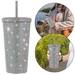 Wasserflaschen 500 ml Strohbecher Funkelnder Strass Isolierter Becher 304 Edelstahl zum Wandern Klettern Camping