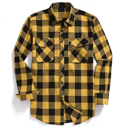 Men Casual Plaid Flannel Shirt Long-Sleeved Chest Two Pocket Design Fashion Printed-Button USA SIZE S M L XL 2XL 240104