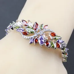 Bangle Nice Mark Female Link Bracelet Bangle Colorful Cubic Zirconia Big Jewelry for Women 8colors Wedding Accessories 18+3cm