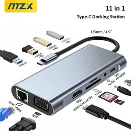 Док-станция MZX 11-в-1 USB-концентратор Tipo C, удлинительная док-станция типа A, совместимая с VGA Ethernet для ноутбуков Macbook, ноутбуков 240104