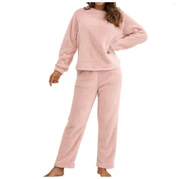 Pijamas femininos conjuntos de pijamas de inverno grosso veludo coral quente flanela nightwear solto casual lounge wear homewear